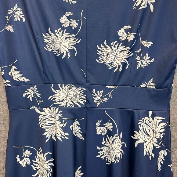 HOMEYEE Dress Size 2XL Blue White Floral Round Neck Midi A-Line Pleated Swing - Picture 11 of 16
